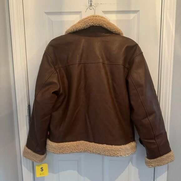 Levi's Women's Faux Leather Full Zip Trucker Jacket Brown Small NWT - Picture 7 of 8